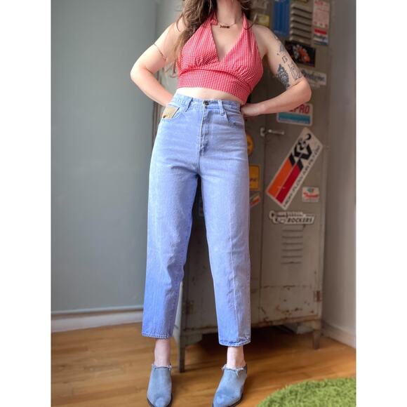 Vintage 90s Stud Jeans | High Rise Tapered Denim | Two-Tone Embroidery | 27" - Picture 3 of 10